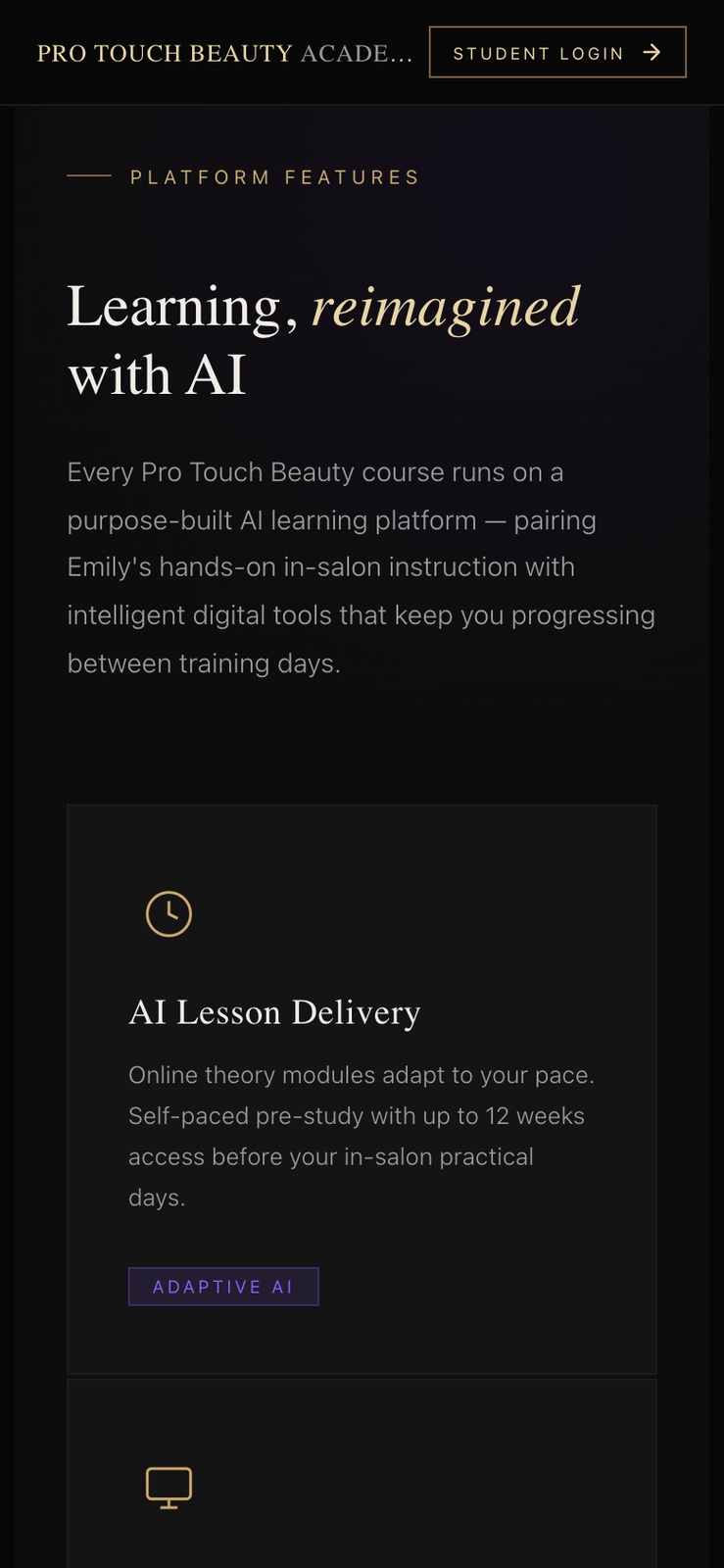 Mobile platform features — the AI Lesson Delivery card